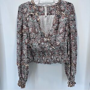 Anthropologie Top‎ Women’s Small Blouse V Neck Floral Peasant Prairie Ruffle EUC